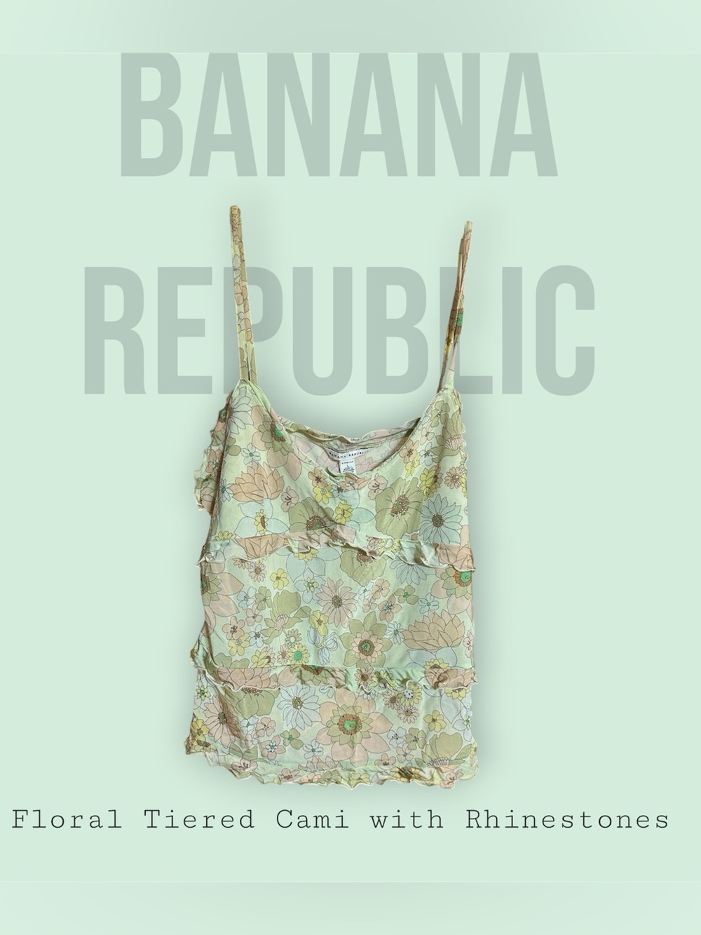 Banana Republic Green Floral Tiered Cami with Rhinestone Accents- Size L